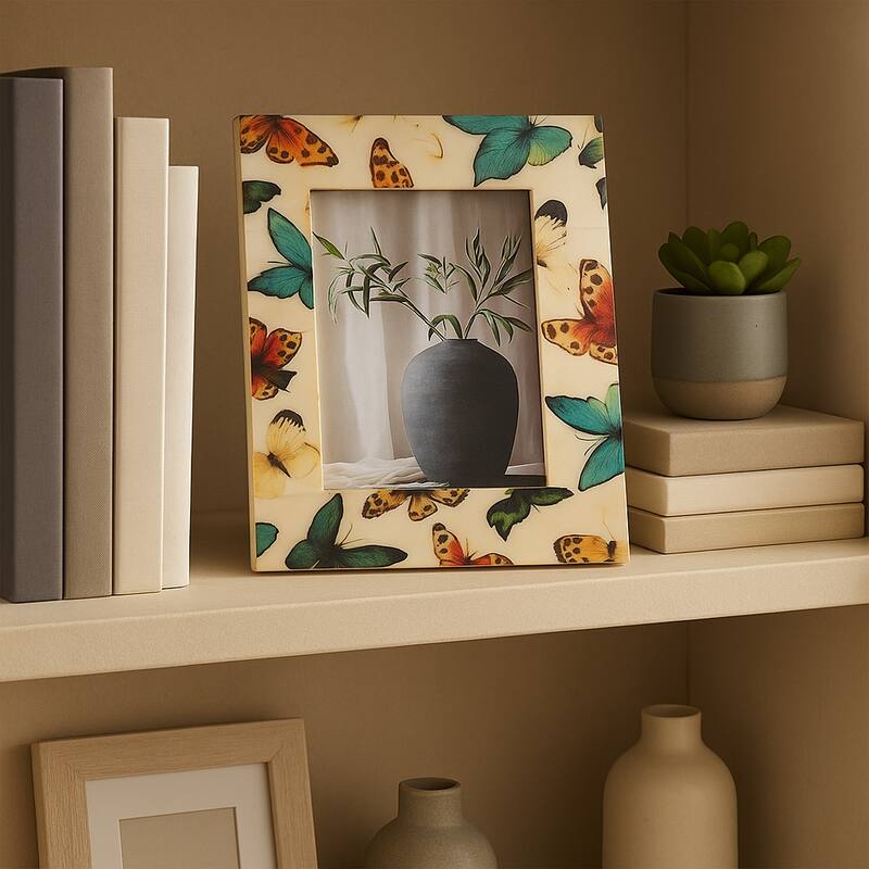 Wood Resin Butterflies Photo Frame Decor - Ivory