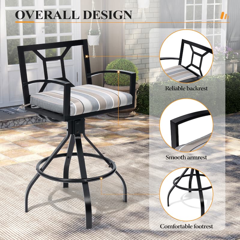 Outdoor Patio Barstool Swivel Aluminum Bar Stools with Sunbrella Fabric Cushion