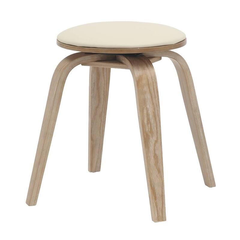 Pelya Minimalist Modern Round Counter Stool with Leather Seat & Poplar Wood Frame 360° Swivel Kitchen Bar Stool
