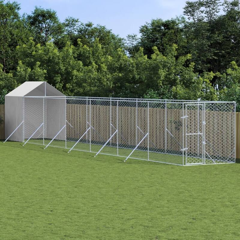 vidaXL Outdoor Dog Kennel with Roof Silver Galvanized Steel