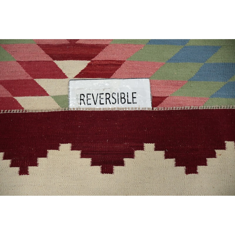 Hand Woven Oriental 100% Wool Carpet Southwestern Tribal Multi-Colored Kilim Area Rug - 9' 0'' X 6' 3''
