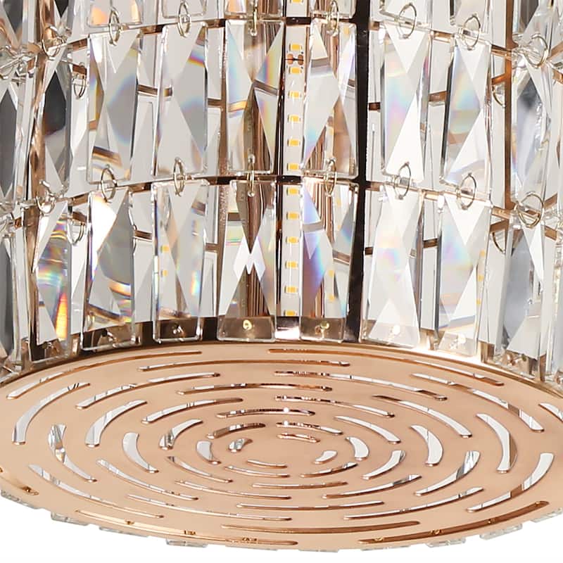 Modern Glam LED 1-Light Crystal Drum Island Pendant Rose Gold Island Lights for Dining Room - D9.1" x H75.9" Max