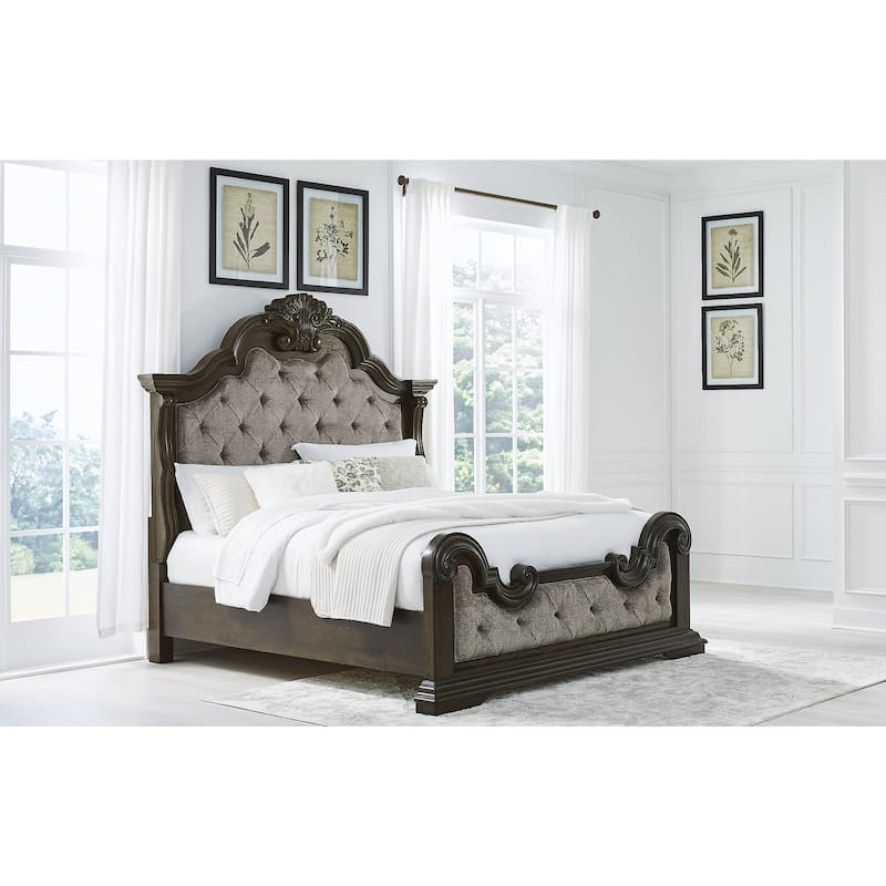 Signature Design by Ashley Maylee Dark Brown/Gray Upholstered Panel Bed - King