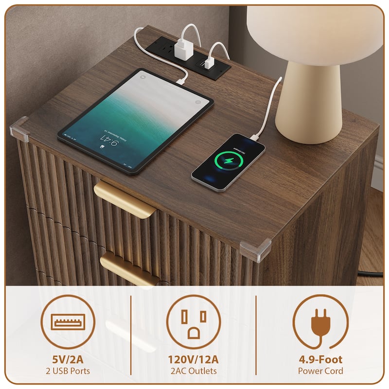 3 Drawer Dresser for Bedroom Nightstand with Charging Station