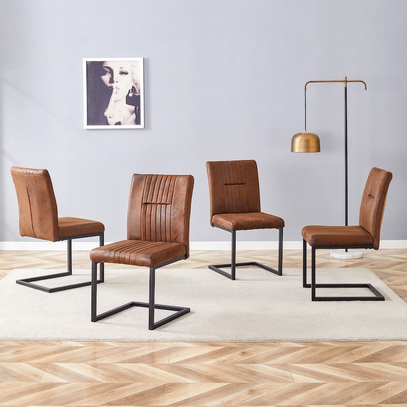 Roomfitters Ergonomic Dining Chairs with Brown Tech Fabric and Black Metal Legs, Comfortable Sponge Seat Set of 4, Brown