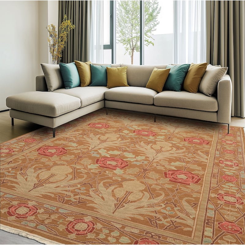 5'10''x8'10'' Hand Knotted Flatweave Wool Gold Nourison Arts & Crafts Oushak Rug - 5' 10'' x 8' 10'' - 5' 10'' x 8' 10''