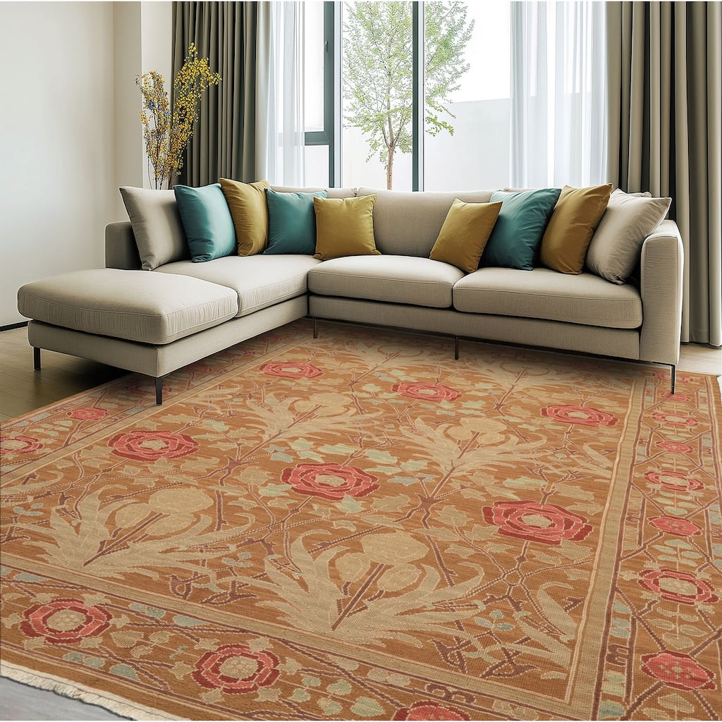 5'10''x8'10'' Hand Knotted Flatweave Wool Gold Nourison Arts & Crafts Oushak Rug - 5' 10'' x 8' 10''