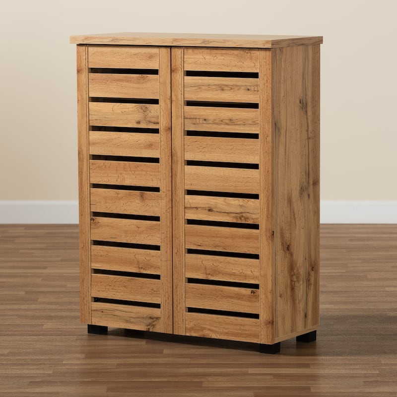 Adalwin Modern Oak Brown Finished Wood 2-Door Shoe Cabinet