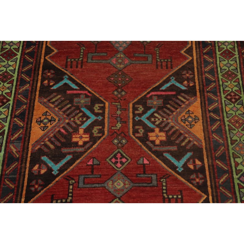 Hand Knotted Oriental 100% Wool Carpet Traditional Tribal Oranges & Rust Heriz Runner Rug - 12' 5'' X 3' 6''