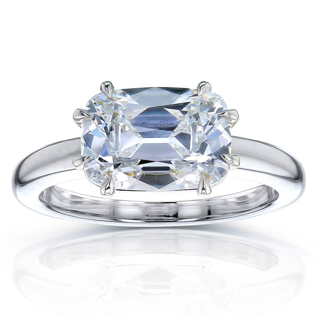 Kobelli 3 Carats Old Mine Cut Diamond Solid Platinum Lab Grown Elongated Cushion East-West Charli Ring