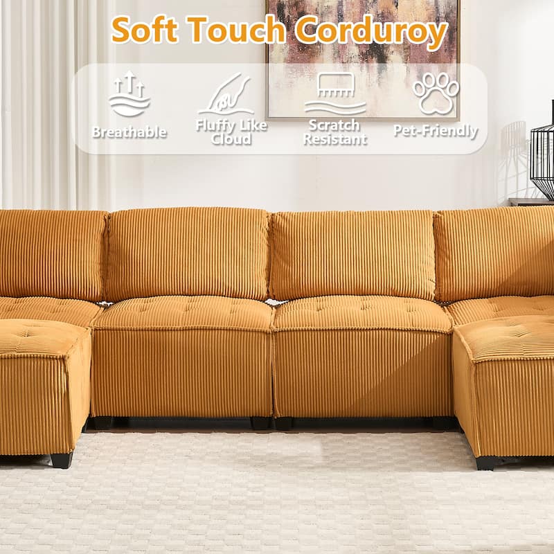 GDFStudio - Corduroy 6-Seater 121.26" Modular U-Shaped Sectional Sofa