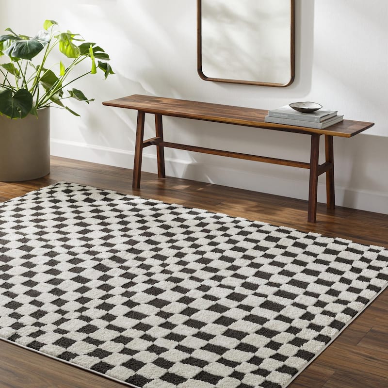 Livabliss Freud Optical Illusion Checkered Area Rug - Cream/Black - 6' 7" x 9'