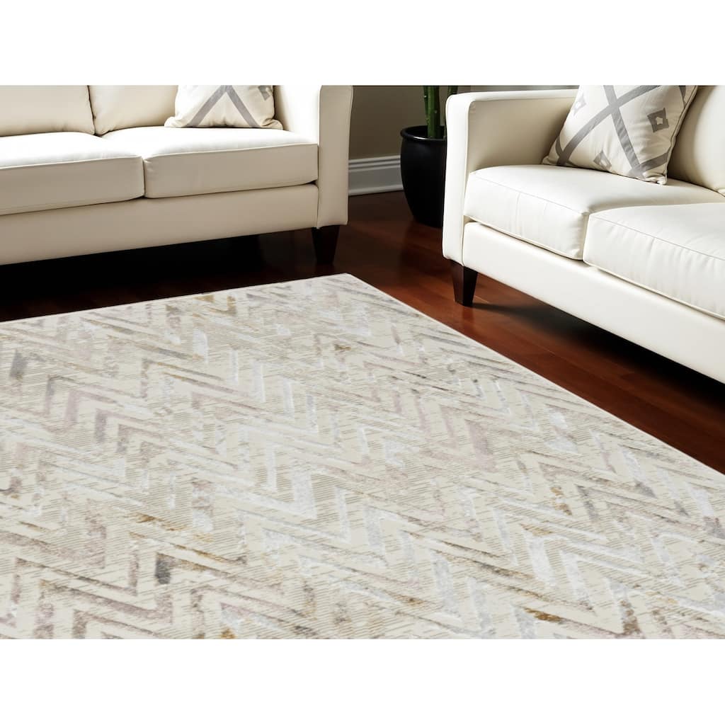 Power Loomed Distressed Modern Non Skid Stain Resistant Area Rug - 144' X '108' X '0.39