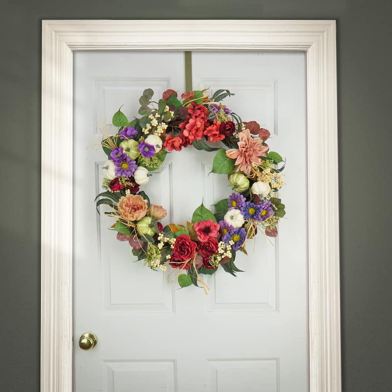 National Tree Company 30 in. Harvest Serenity Floral and Pumpkins Wreath - 30 in