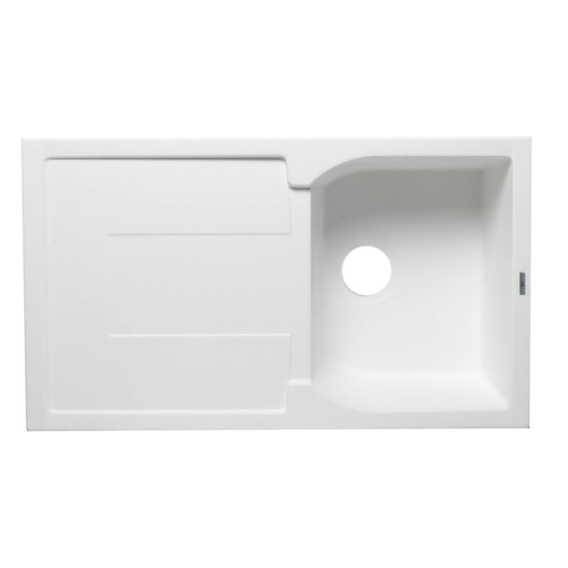 ALFI brand AB1620DI-W White 34" Single Bowl Granite Composite Kitchen Sink with Drainboard