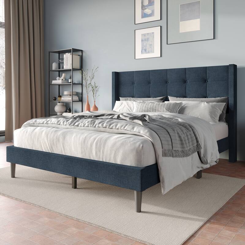 CraftPorch Elegance Wingback Upholstered Linen Bed