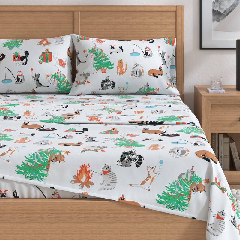Linery & Co. Christmas Turkish Cotton Double-Brushed Flannel Bed Sheet Set