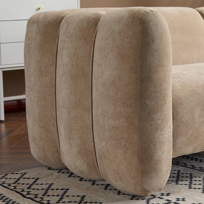 3-Seater Chaise Lounge Sofa with Curved Design, Wave-Shaped Fabric Loveseat Recliner Sofa with Plush Cushions