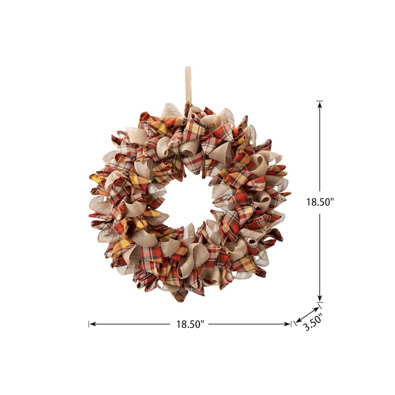 Glitzhome Fall Fabric Plaid Wreath or Garland Wall Hanging Decor