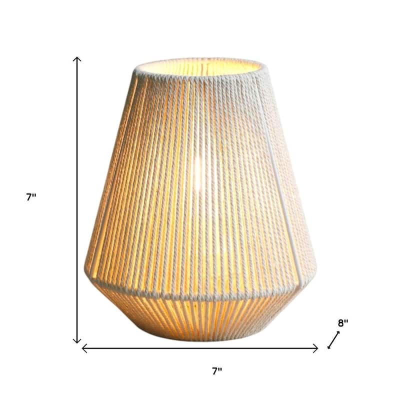 HomeRoots 7" Beige Battery Operated Geometric String Shade Desk Lamp - 7.00 in. x 7.00 in. x 8.00 in.