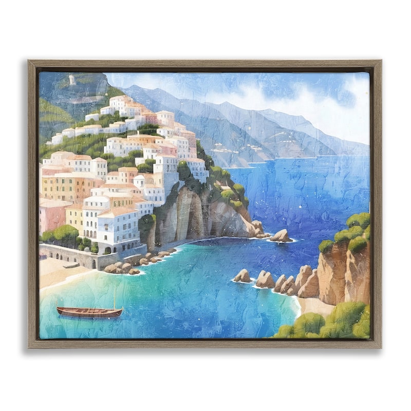 Stupell Vibrant Coastal Seascape Framed Floater Canvas Wall Art Design By Kim Allen - 21 x 17 - Brown