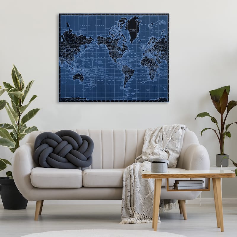 Stupell Blue Toned World Map Canvas Wall Art Design By Phillipa Katz