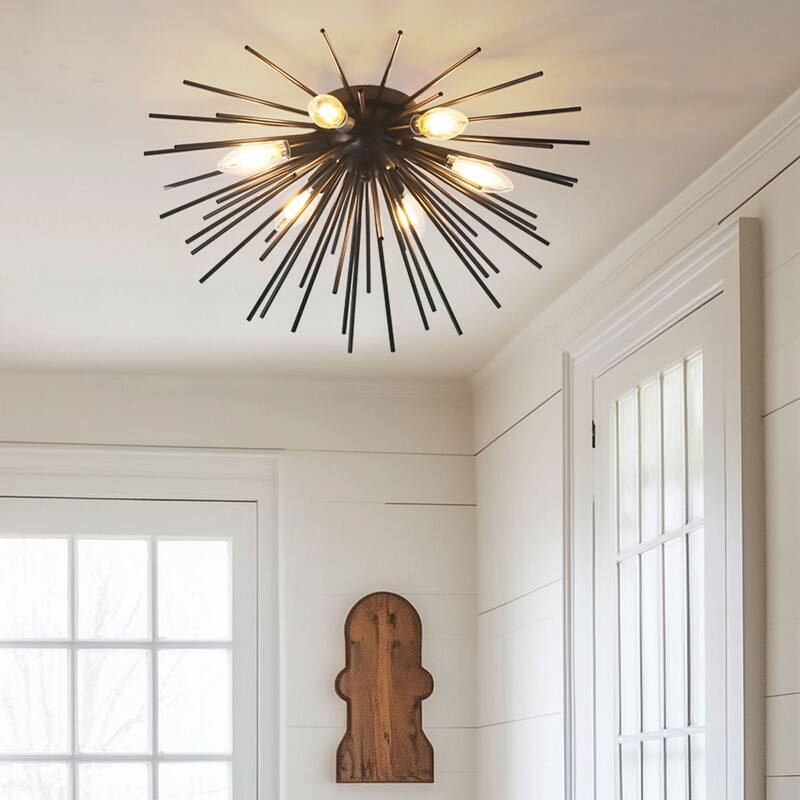 6-Light Sputnik Flush Mount Ceiling Light Fixture with black finish