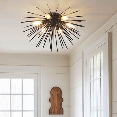 6-Light Sputnik Flush Mount Ceiling Light Fixture with black finish