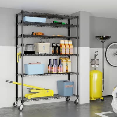 6-Tier Steel Wire Shelving Rck with Wheels
