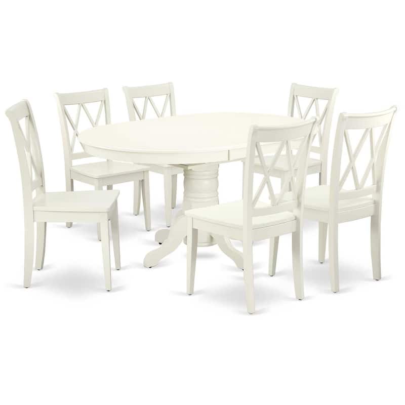 Seaside Serenity 7-Piece Dining Set - Oval Table with Leaf & 6 Chairs - 42x60 Inch - Linen White