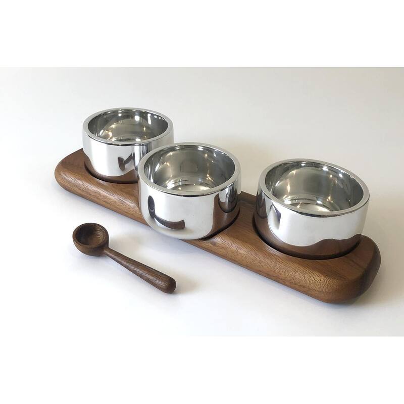 Nambe Triple Condiment Server with Spoons