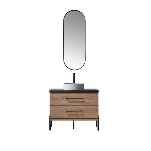 Trento Bath Vanity with Black Sintered Stone Top with Concrete Sink (C)
