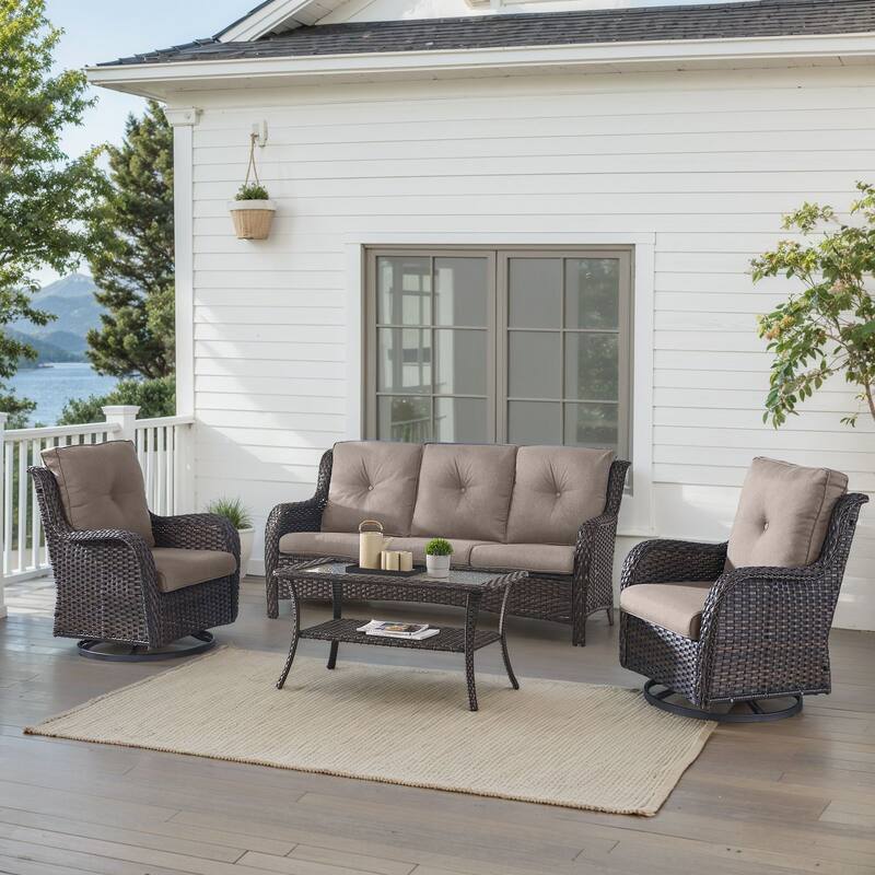 Outdoor Swivel Chairs with Sofa Table Brown-Grey - Brown - Brown - Grey