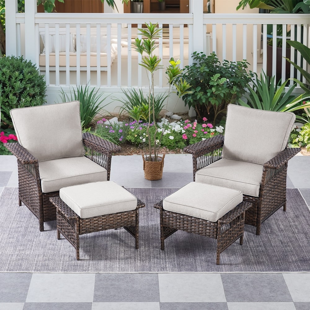 Gymojoy 4PCS Chairs Outdoor Patio Rattan with Ottoman