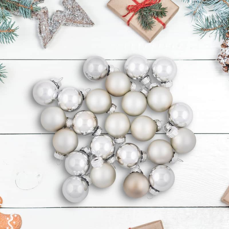 2-Finish Mini Christmas Glass Ball Ornaments - 1" (25mm) - Silver - 24ct