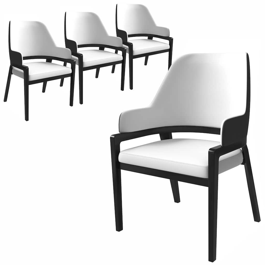 Ethora Leather Dining Chair with Curved Open Back and Rubberwood Legs Set of 4