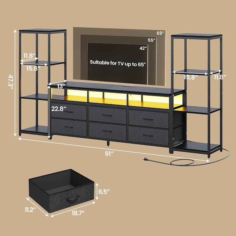 TV Stand Dresser with Bookcase TV Console Table Entertainment Center LED