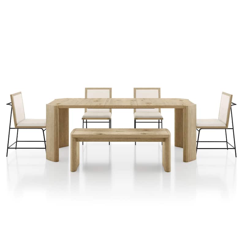 Furniture of America Elira Modern 6-Piece Oak Solid Wood Dining Set with Bench