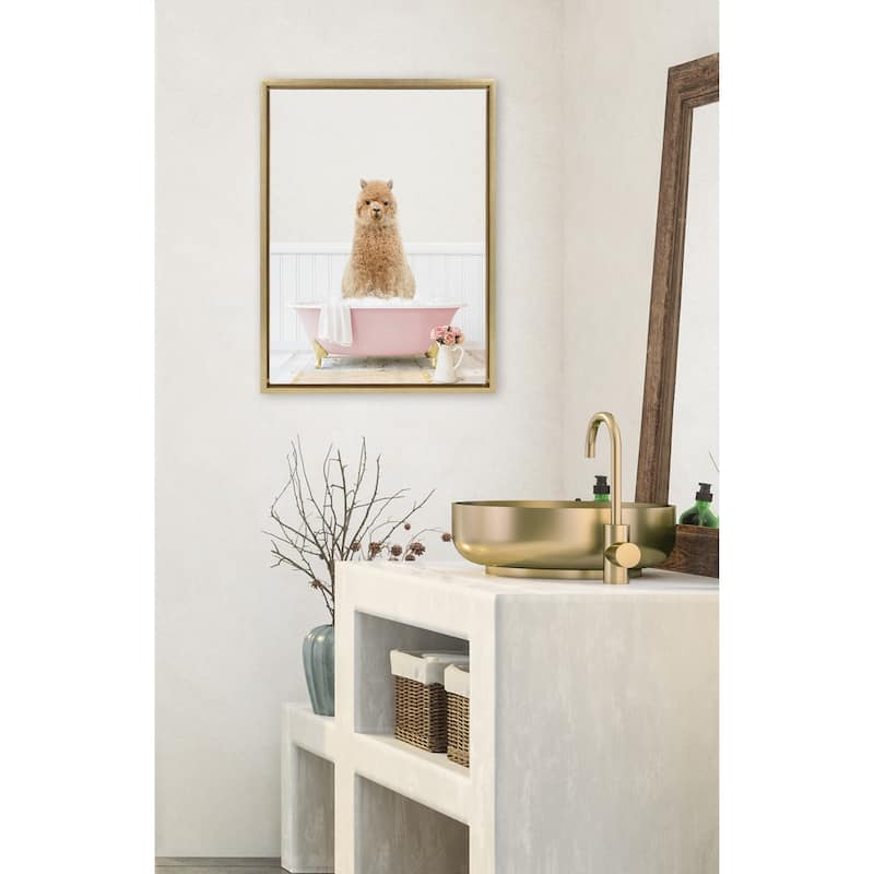 Kate and Laurel Sylvie Animal Rose Bath Framed Canvas by Amy Peterson