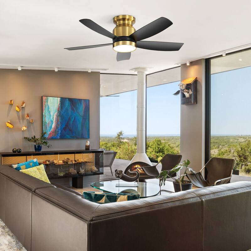 42 Inch Flush Mount Ceiling Fans with LED Light 22W and Remote Control 5 ABS Fan Blades for Bedroom Patio