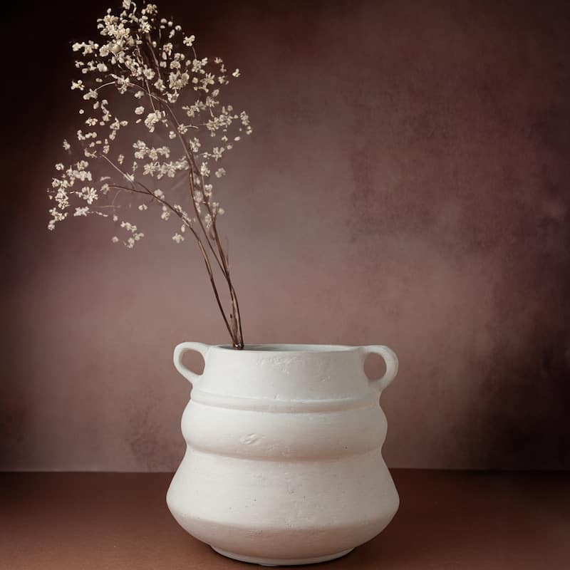 Paper Mache Vase Natural White Dia 8.46" - NATURAL WHITE - NATURAL WHITE