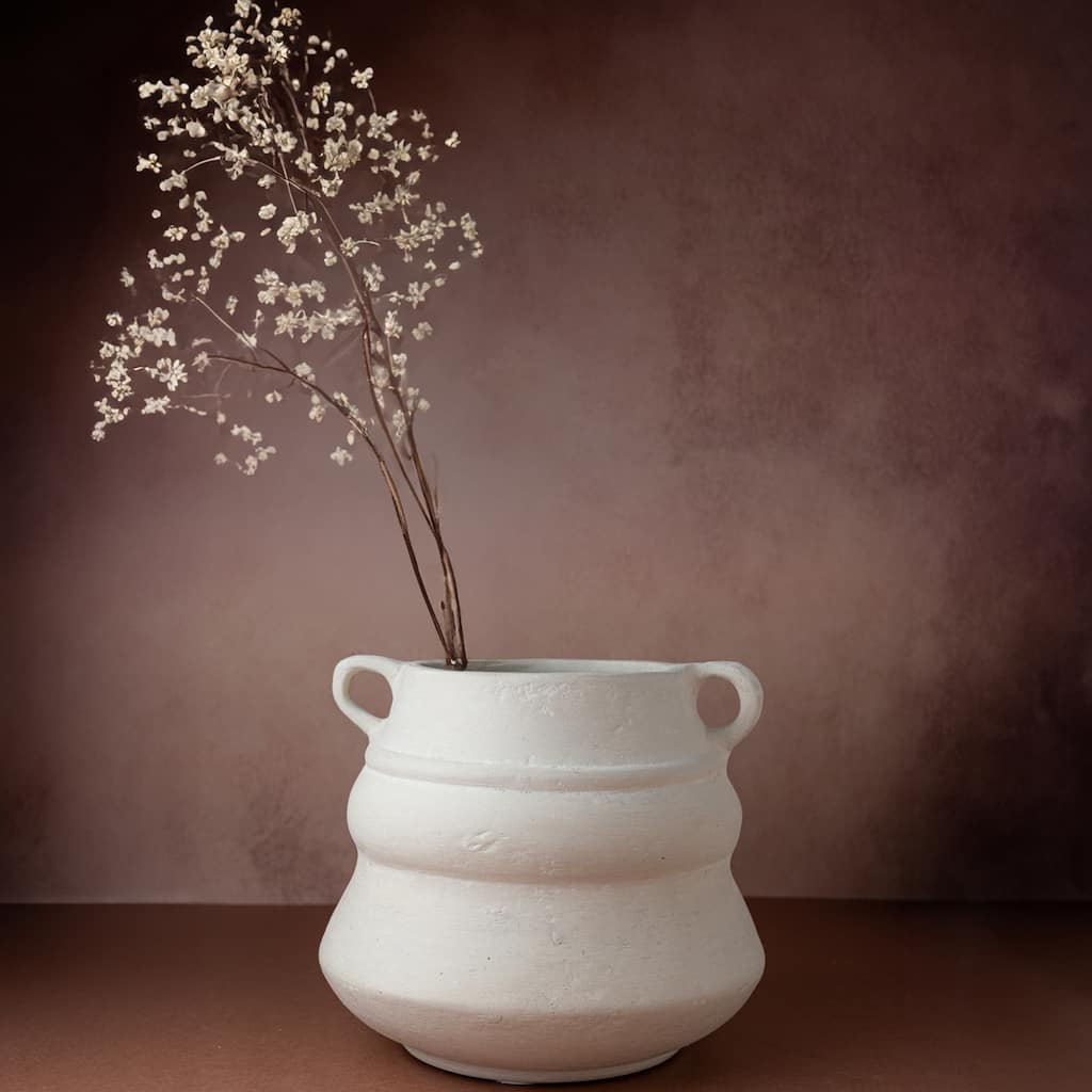 Paper Mache Vase Natural White Dia 8.46" - NATURAL WHITE - NATURAL WHITE