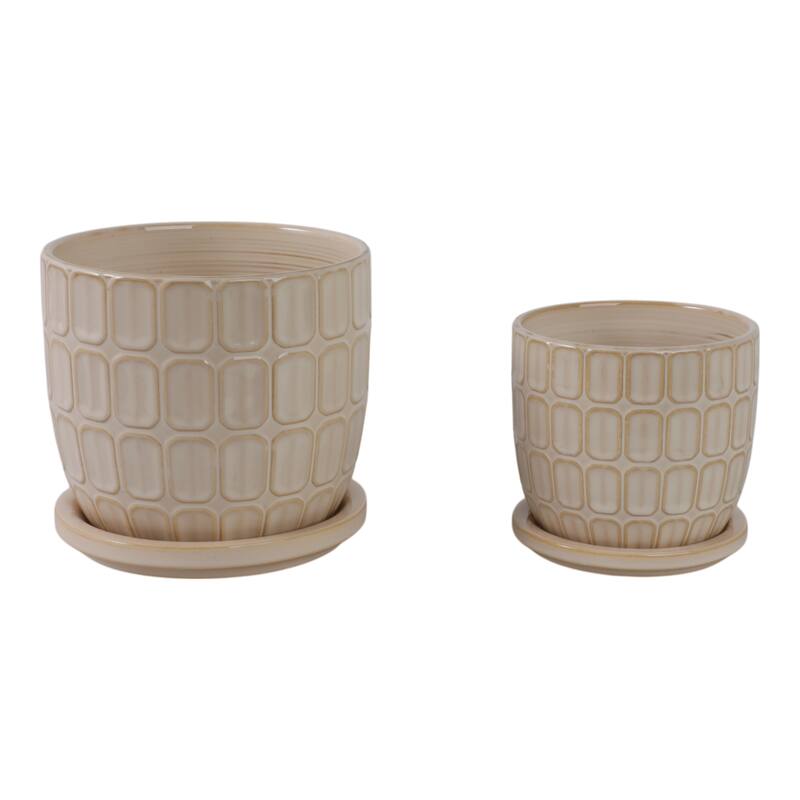 Decorative Ceramic Platner with Pattern - Set of 2, 8", 6", Ivory