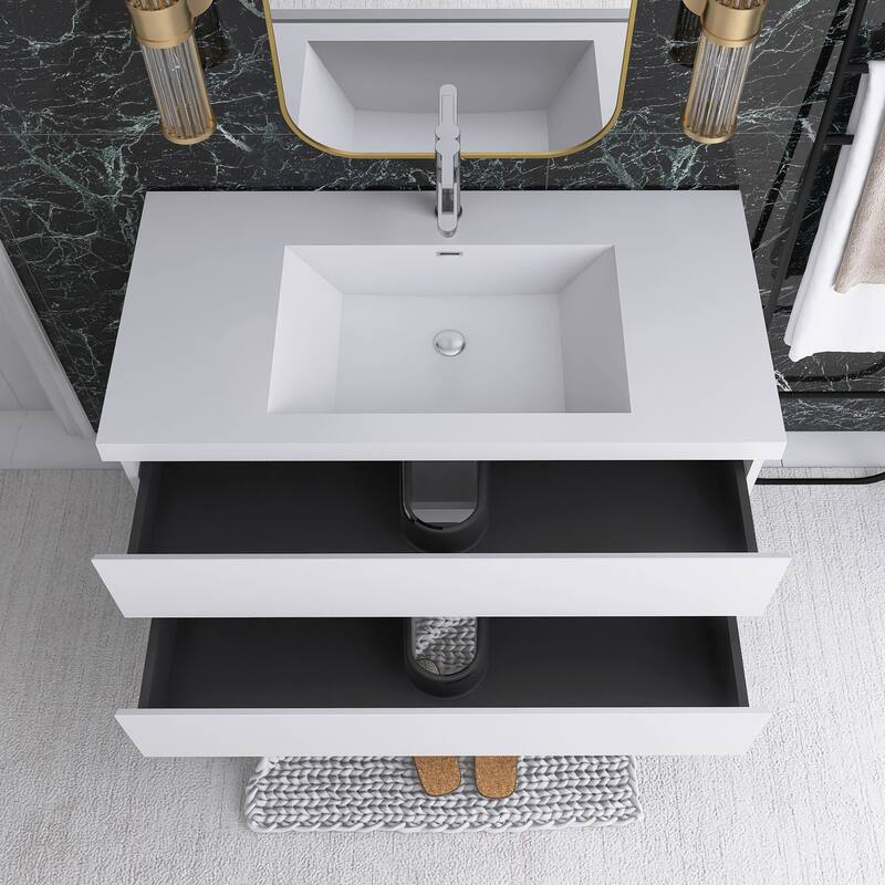 Floating Bathroom Vanity with Integrated Resin Top