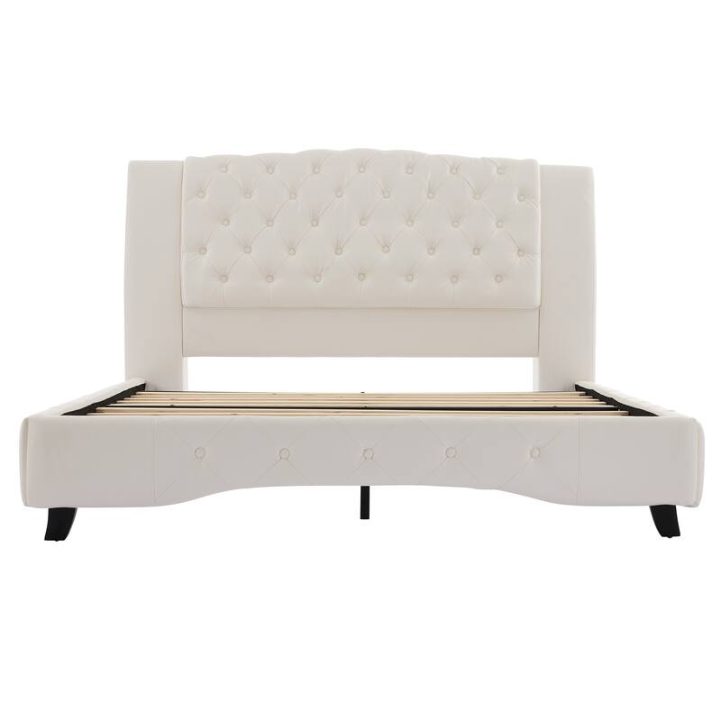 Christopher Knight Home - Modern Upholstered Platform Bed with Wood & Metal Frame with Button-Tufted Headboard