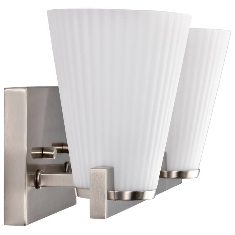 Royale 2 Light Vanity Brushed Nickel Finish Ribbed White Glass - Brushed Nickel