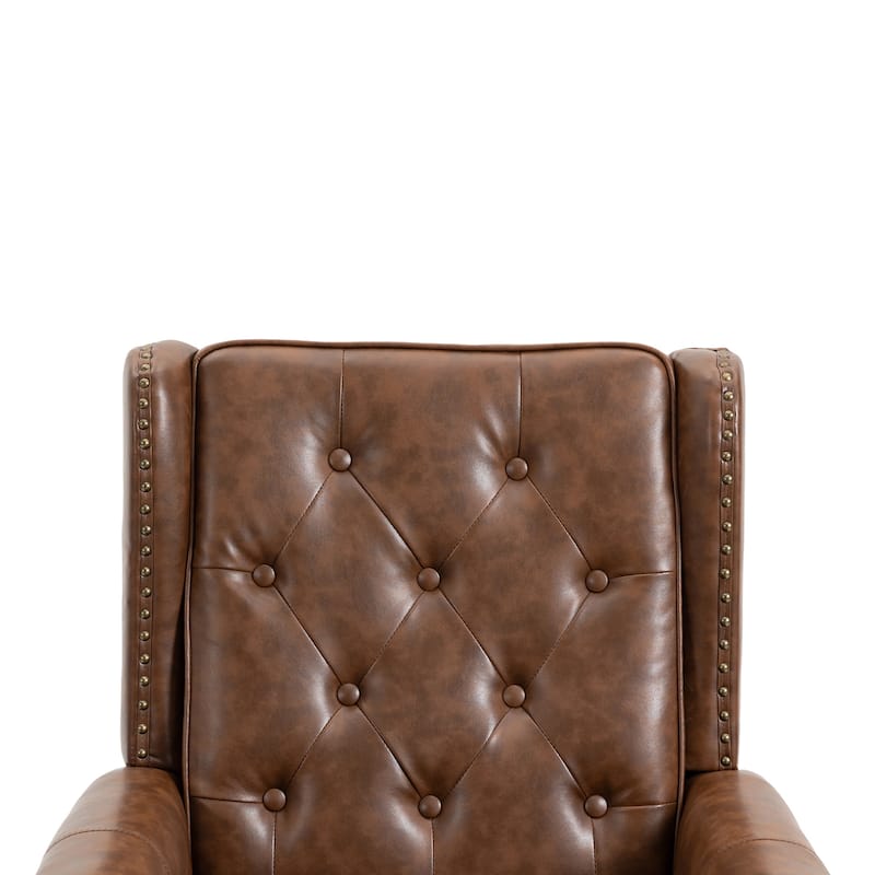 Brown PU 29.33" High Back Upholstered Arm Chair with Nailheads