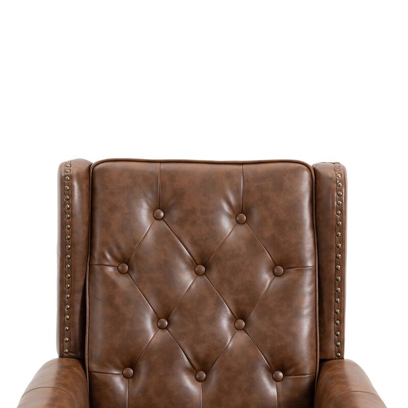 Brown PU Modern 29.33" High Back Upholstered Arm Chair with Sturdy Wood Legs and Nailheads for Living Room