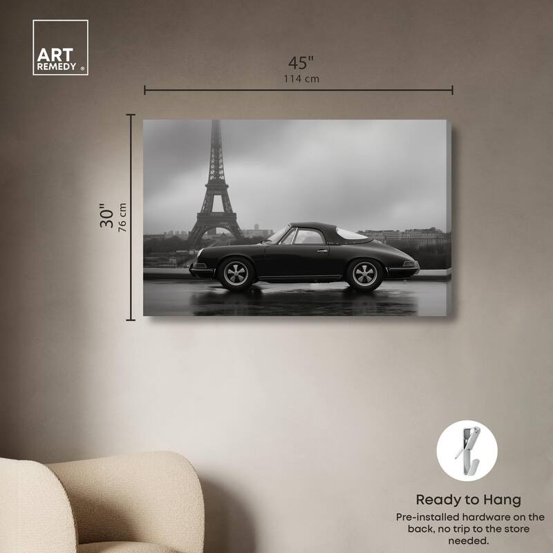 Classic Car and Eiffel Noir Canvas by Art Remedy, Gallery Wrapped