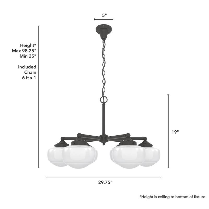 Hunter Saddle Creek Contemporary Schoolhouse Chandelier - Clear or White Glass Globes - Entry, Dining Room, Kitchen Table